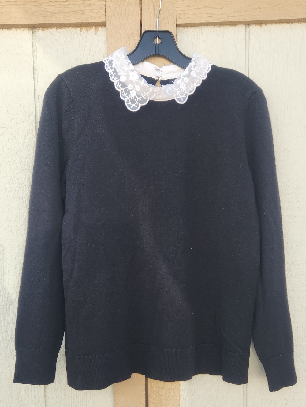 Whimsigoth Poetcore Peter Pan Lace Collar Sweater Black Romantic Medium Edgy